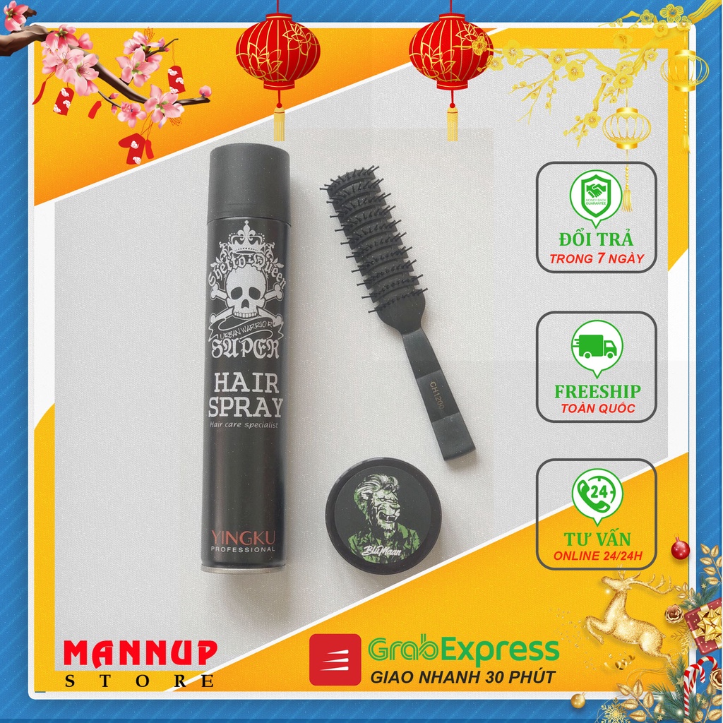 Combo Keo Xịt Tóc Hair Spray + Sáp Vuốt Tóc Sư Tử Blumaan + Lược Tạo Kiểu Tóc Chaoba CH1200 - Hàng Chính Hãng