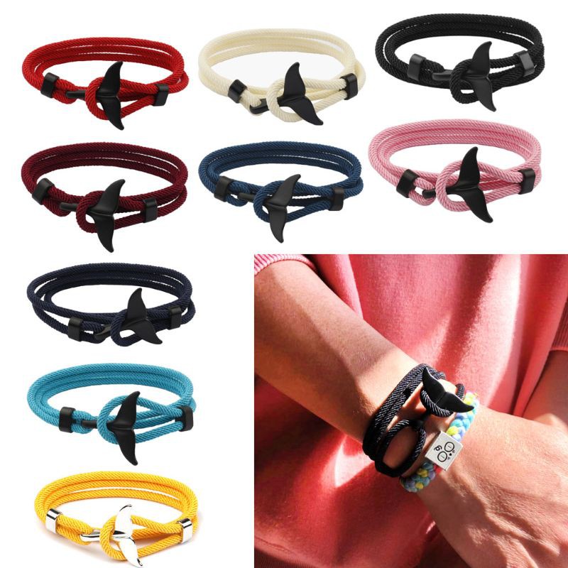 Vòng Đeo Tay Dây Bện Họa Tiết Đuôi Cá Voi Nhiều Màu Tùy Chọn Phong Cách Viking Thời Trang