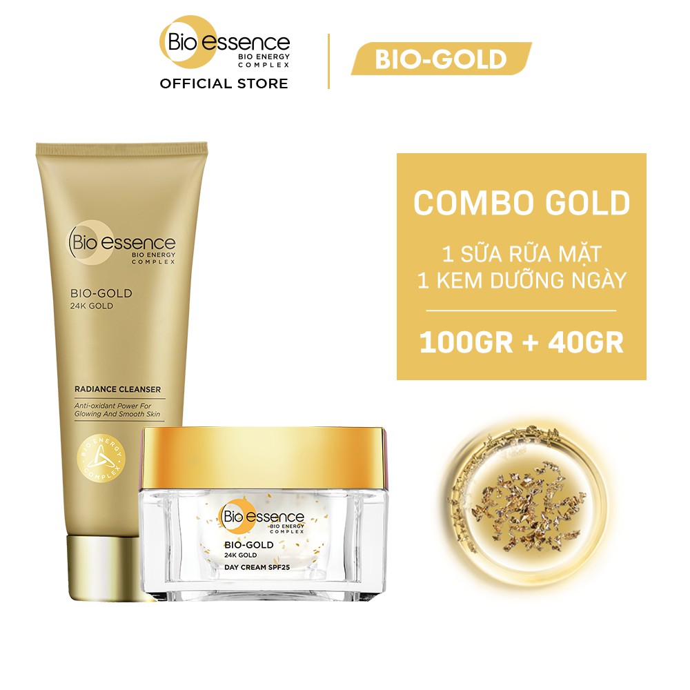 Bộ sản phẩm Bio-Essence Bio-Gold (Sữa rửa mặt 100gr + Kem dưỡng ban ngày 40gr)