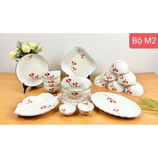 Combo bộ bát đĩa men kem sứ Bát Tràng.