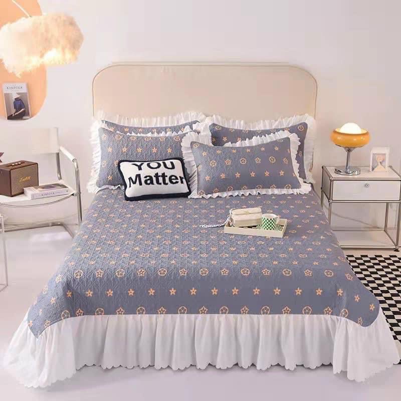 Bộ Ga Gối Cotton Trần Bèo Siêu Xinh-Ga Phủ Bèo Kèm 2 Vỏ Gối Đầu Chất Cotton Thoáng Mát Sẵn Đủ Kích Thước