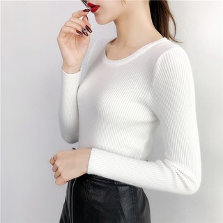 [Hàng sẵn] Áo len nữ mỏng cổ tròn trơn basic form ôm body - hàng QC