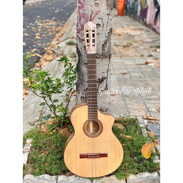 Đàn Guitar Classic Khuyết Gỗ Điệp Khóa Vàng Chính Hãng ST.Real Guitar Sài Thành Mã ST-C45 Vân Tự Nhiên