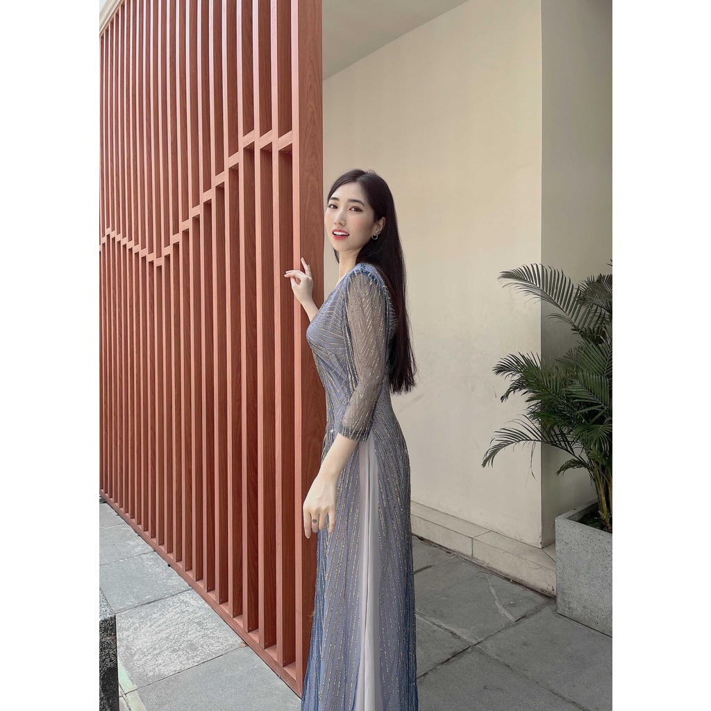 đầm dự tiệc dạ hội cho mẹ, thiết kế 2 lớp sang trọng, lấp lánh kim tuyến