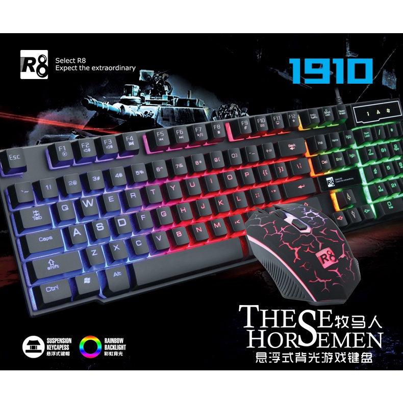 Bộ Bàn Phím Giả Cơ Và Chuột Chuyên Game R8 1910 LED 7 Màu (Đen) - Hàng Chính Hãng