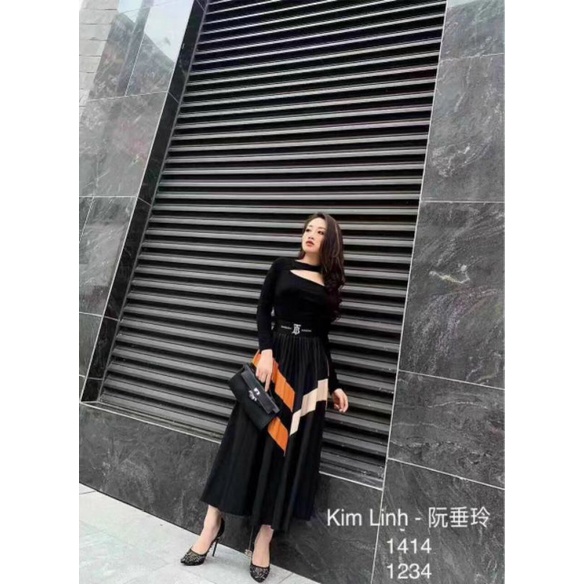 Chân váy xếp ly họa tiết chéo hàng QC