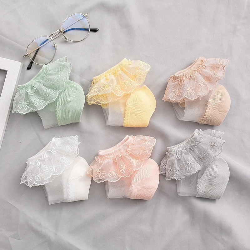 Tất ren trẻ em cho bé gái 1-13 tuổi Vớ mùa hè lụa băng mỏng pha lê mỏng cho bé gái Vớ công chúa