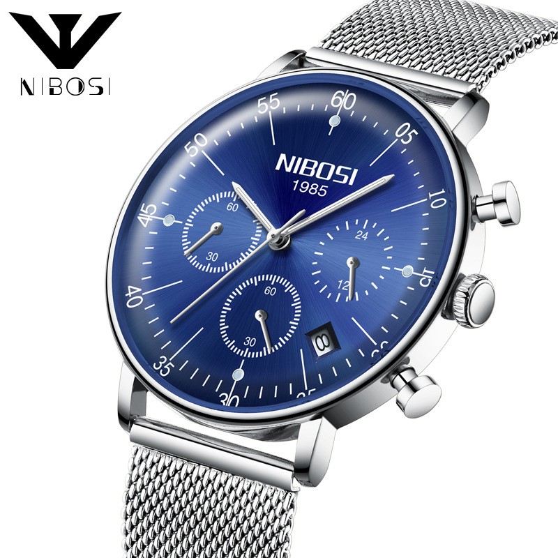 Đồng hồ nam Nibosi 2331 dây lưới nam tính mạnh mẽ