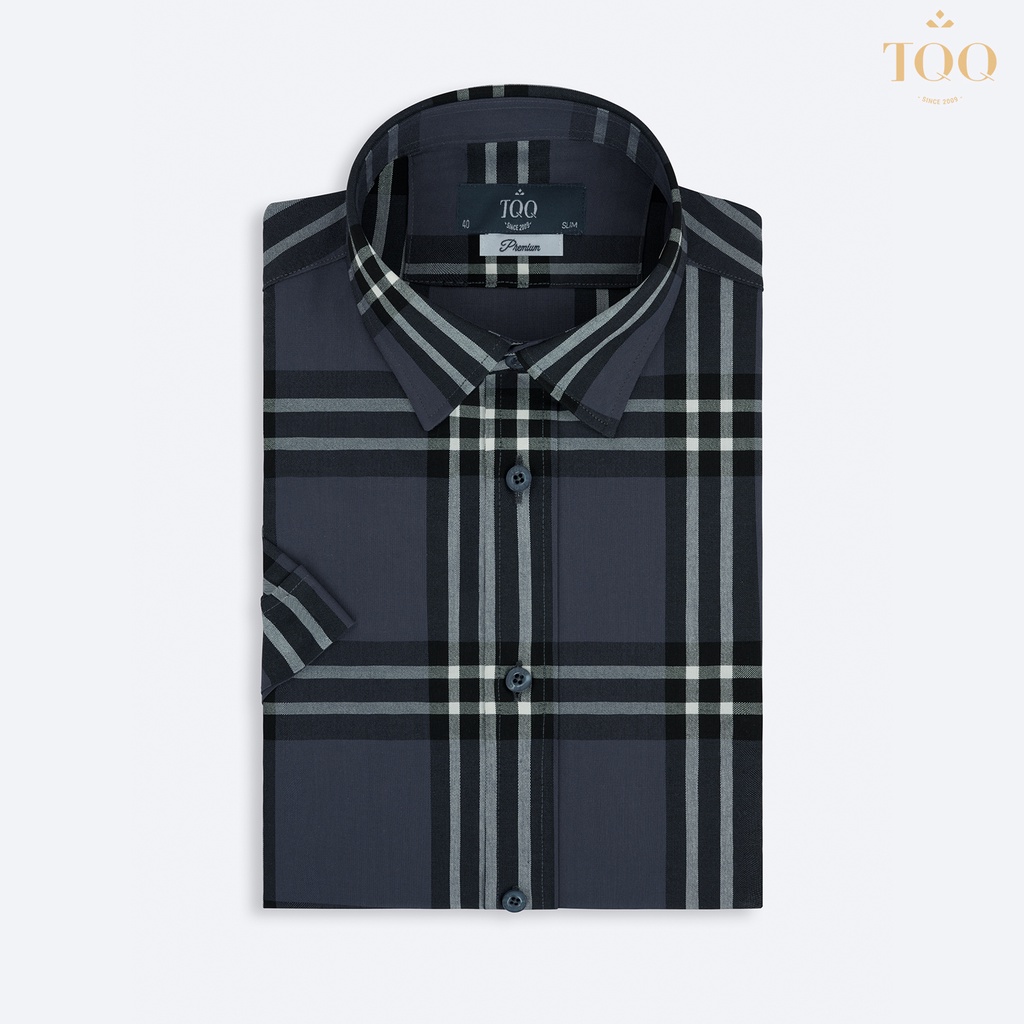 Áo sơ mi nam ngắn tay TQQ dáng Slim fit công sở ôm nhẹ K480CSC kẻ ô lịch thiệp và hiện đại