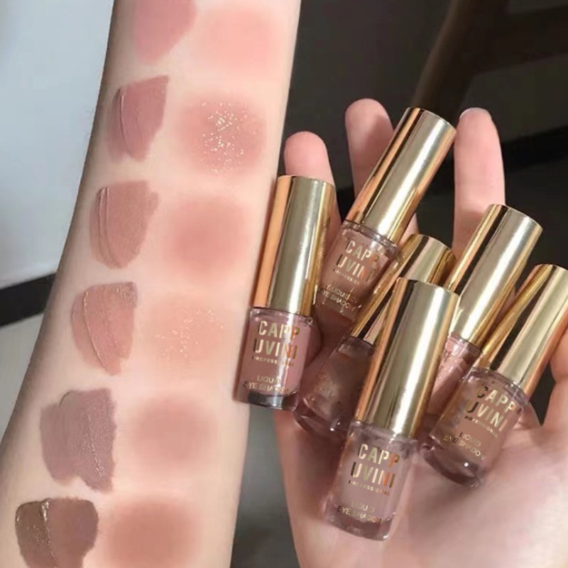 Set Phấn Mắt Dạng Lỏng + Bút Kẻ Mắt Lấp Lánh Kháng Nước Thương Hiệu Cappuvini
