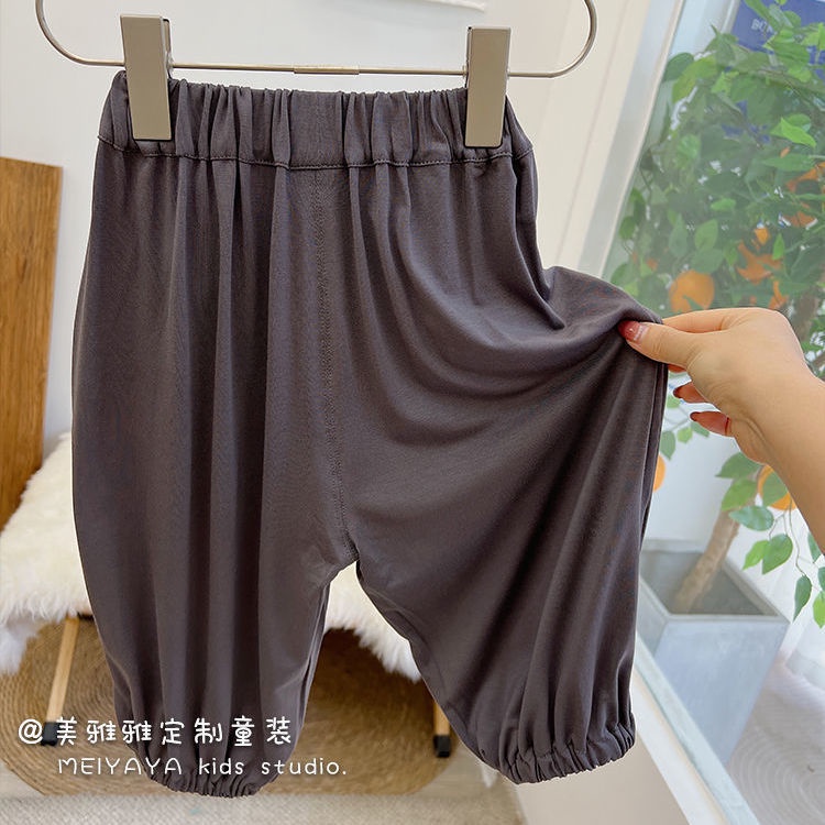 [Babycat Hàng Có Sẵn Quần Dài Đến Mắt Cá Chân Bằng Lụa Phong Cách Hàn Quốc Nhật Bản/Hàn Quốc Màu Trơn Chống Muỗi Dành Cho Bé Trai Bé Gái