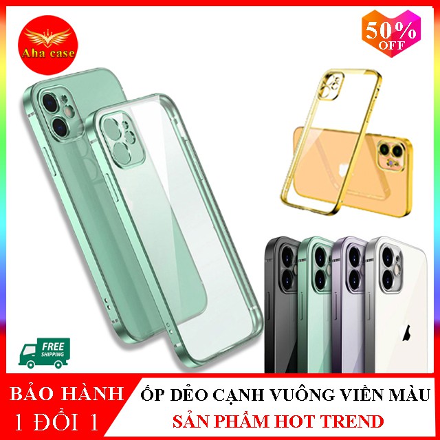 Ốp iphone - Ốp Lưng Trong Dẻo Giả Viền Vuông Mạ Màu iphone 7 Plus 8 Plus X, Xs max, 11, 11 Pro 11 Pro Max 12 12 Pro Max