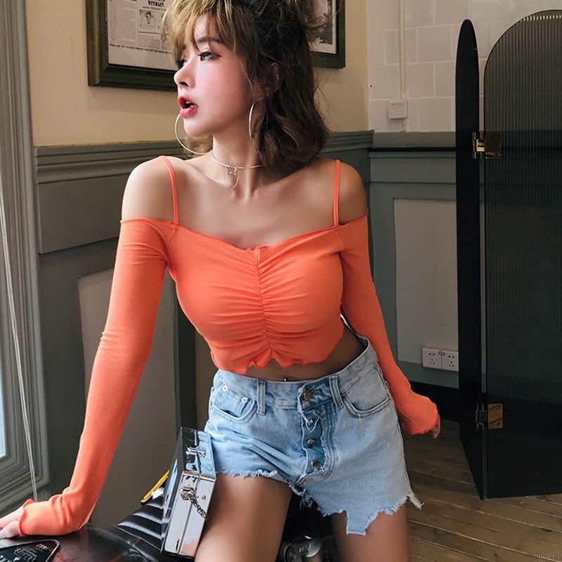 Áo croptop tay dài trễ vai thời trang quyến rũ