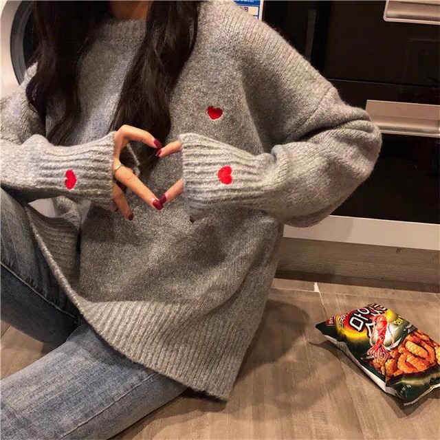 Áo len hình tim phong cách Hàn Quốc áo đôi mùa thu đông ulzzang cực xinh( áo đôi)