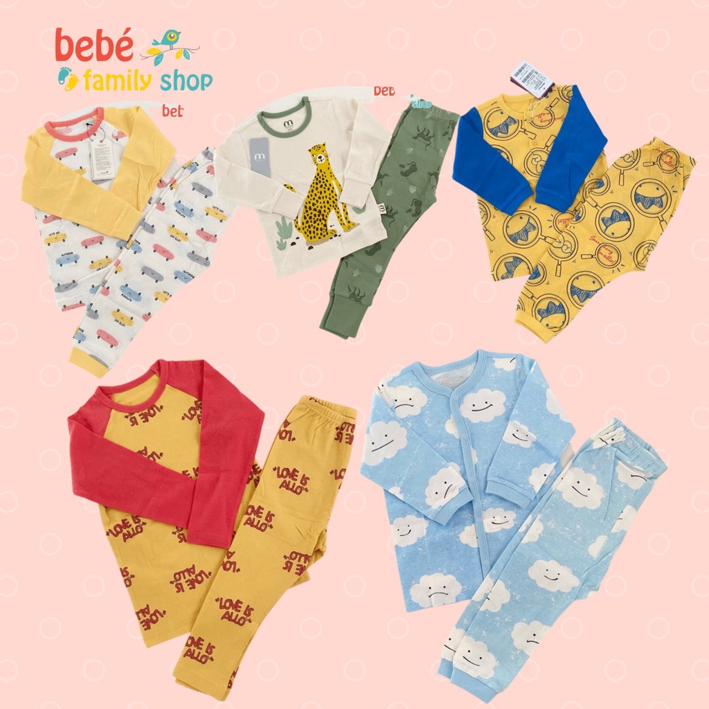 [Size 90-100] Set bộ dài xuất Hàn cho bé trai họa tiết đơn giản, dễ thương
