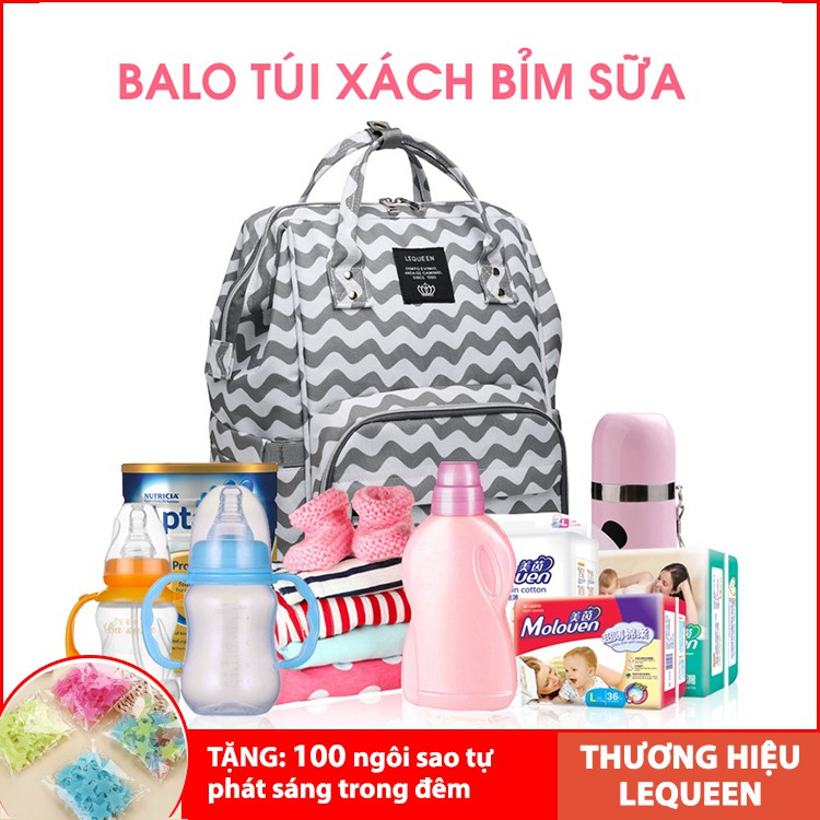 Balo túi xách bỉm sữa in hình vân sóng