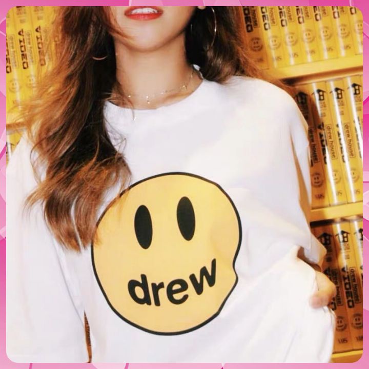 Áo phông tay lỡ in hình mặt cười DREW chất coton 100% cao cấp,áo thun phom rộng tay lỡ nam nữ unisex  in mặt cười DREW.