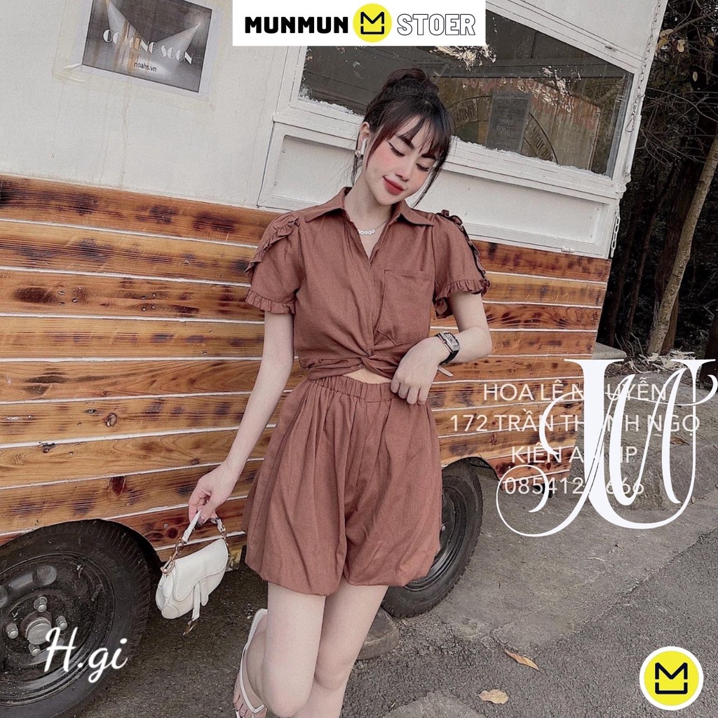 Set đồ gồm áo và quần cộc form chuẩn không kén dáng thiết kế sang chảnh-HG