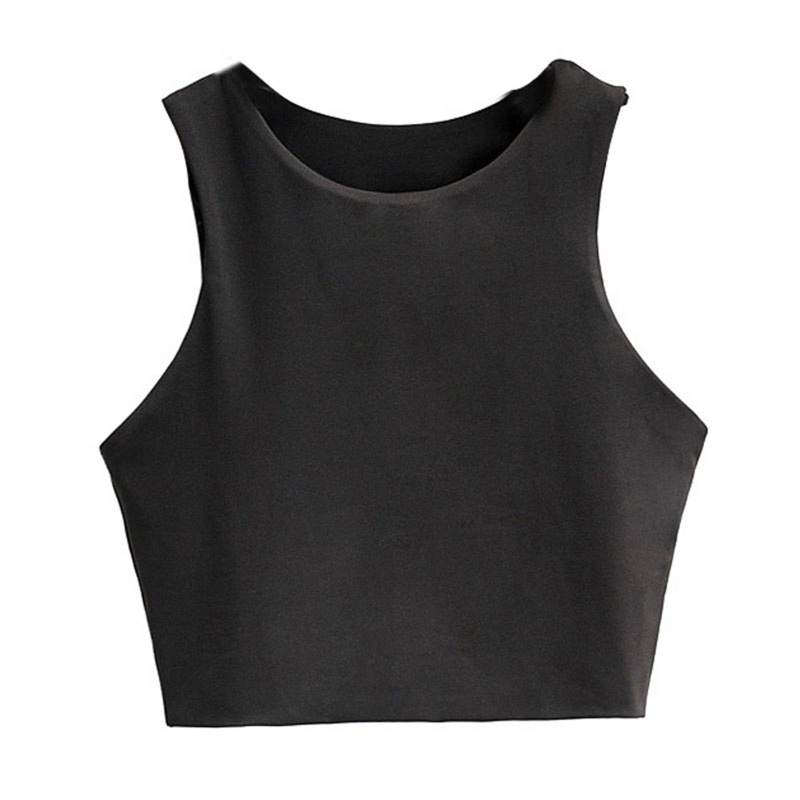 Áo Croptop Sát Nách Cổ Tròn Màu Trơn Thời Trang Tập Yoga / Thể Thao Cho Nữ