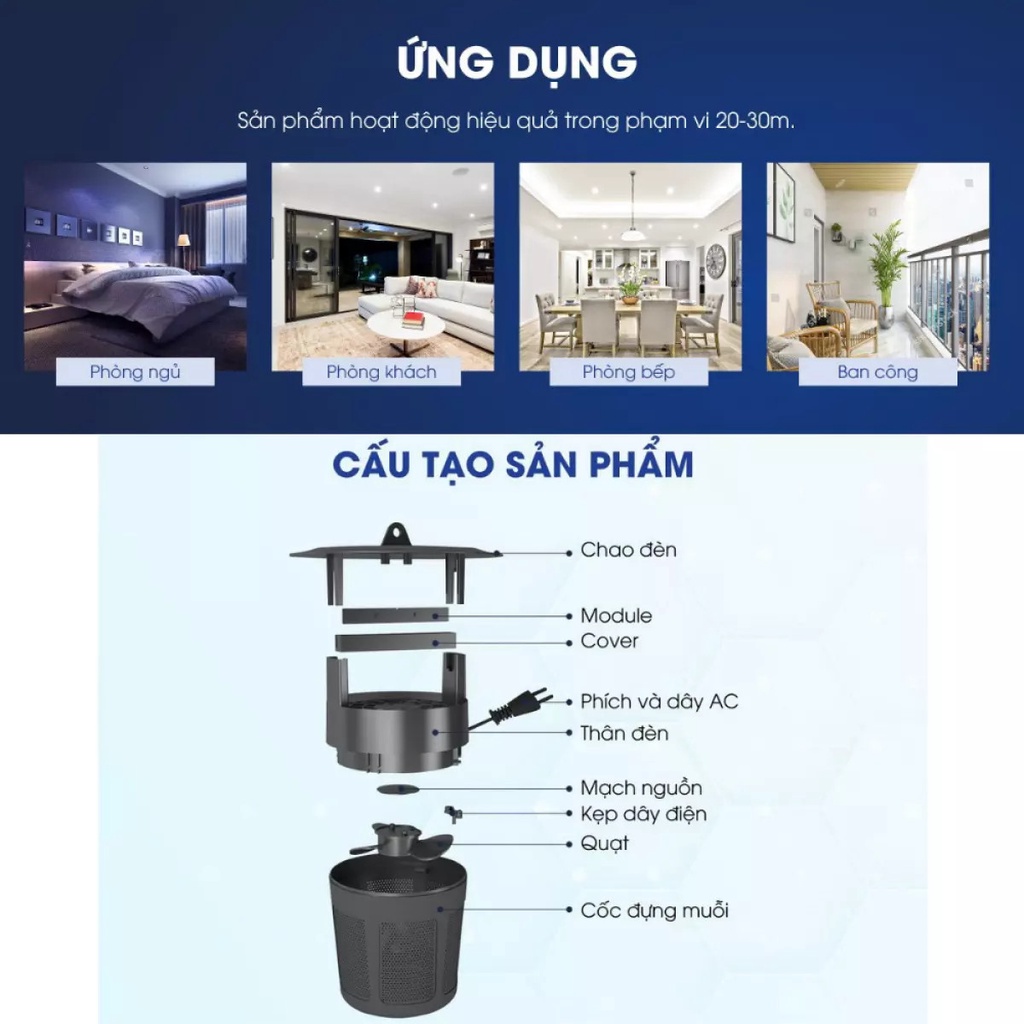 Đèn Bắt Muỗi Rạng Đông - Máy Bắt Muỗi Thông Minh Rạng Đông – Đèn Thu Bắt Cồn Trùng An Toàn, Không Gây Ồn, Không Tạo Mùi