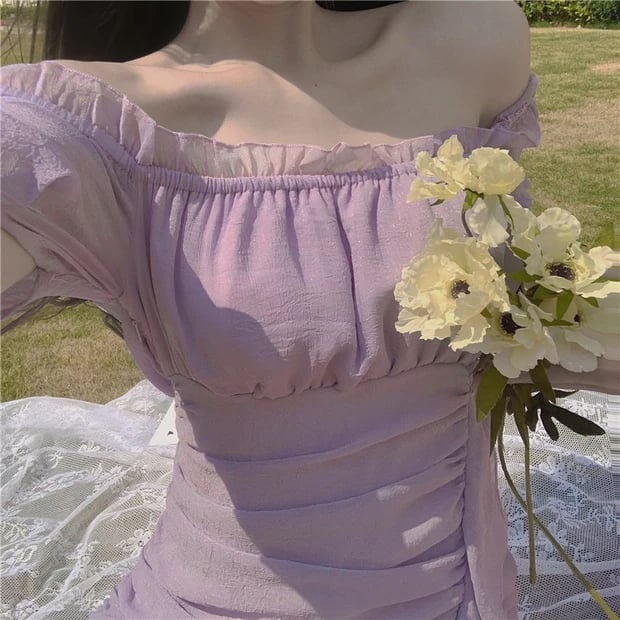 Váy trễ vai tím pastel tiểu thư siêu xinh hot nhất hè!