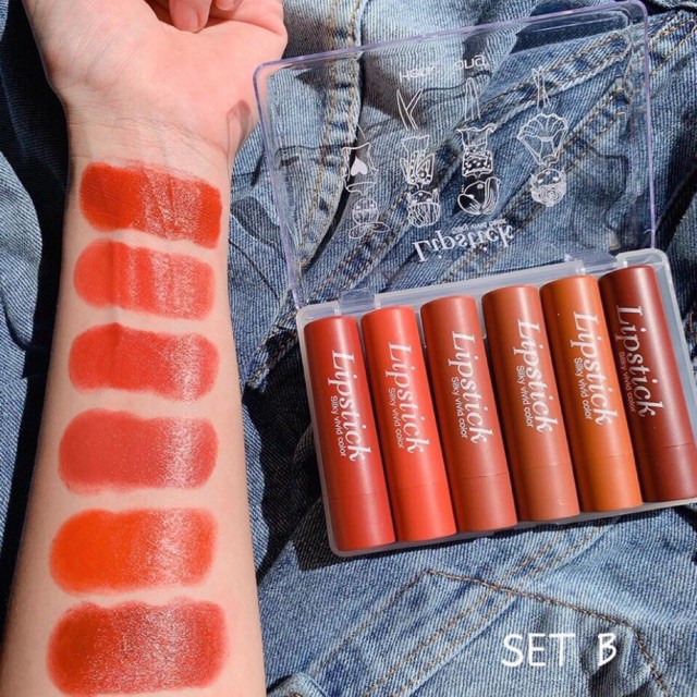 🌈🥑🍑 Set 6 Cây Son Sáp Siêu Lì Và Mịn Môi Lipstick  N0.H134 Silky Vivid Color Hengfang Cute Hột Me-W65-D14T4 | BigBuy360 - bigbuy360.vn