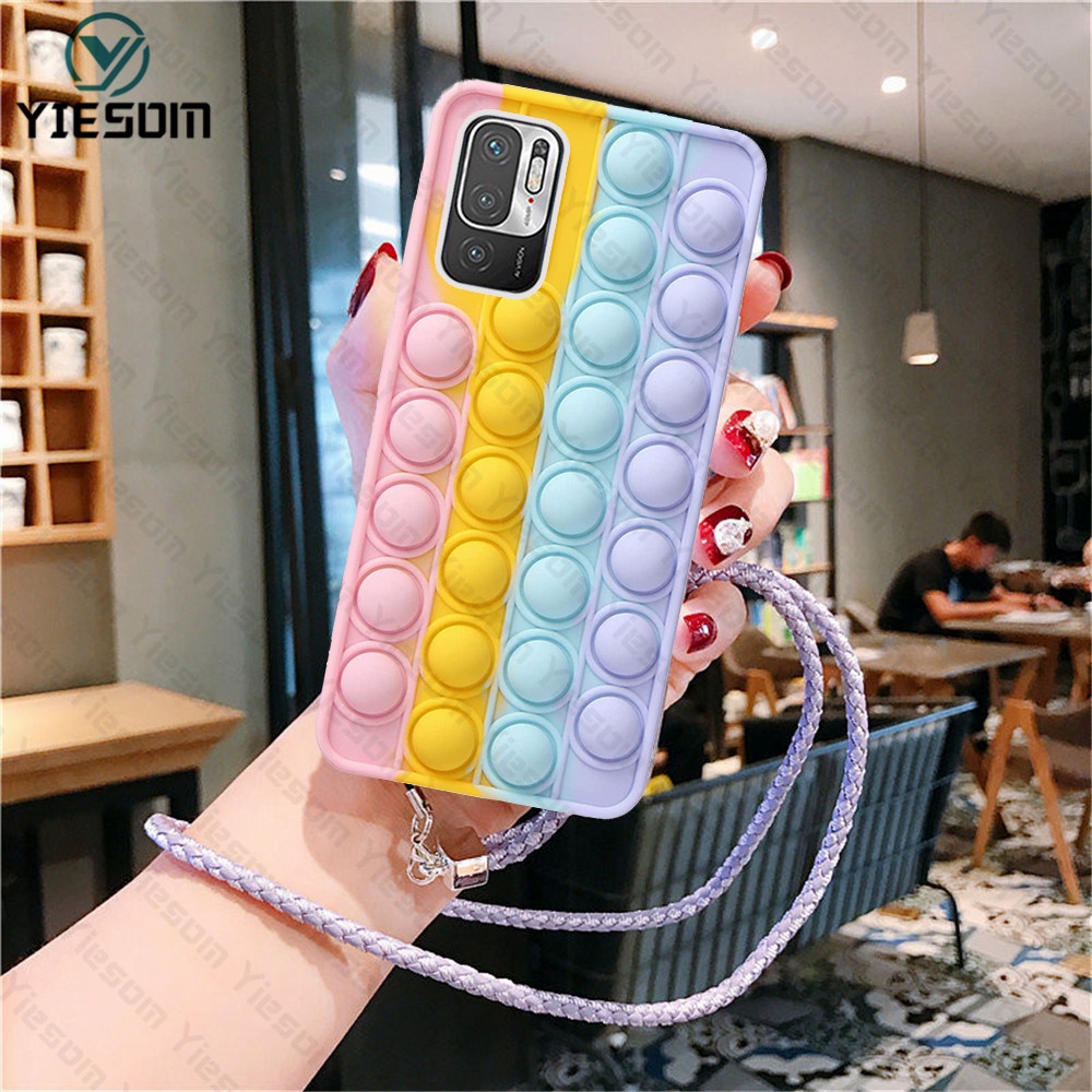 Ốp Điện Thoại Hình Cầu Vồng Kèm Dây Đeo Cho Redmi Note 10 10S 9S 9 Pro Redmi 10 9 9A 9C 9T Note 7 8 Pro K30 K40 Pro