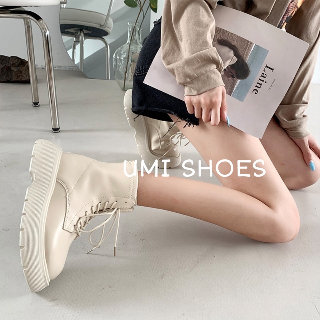 [NOWSHIP] Giày Bốt Cao Cổ nữ Ulzzang Kéo Khóa Buộc Dây Cá Tính Thời Trang Nâng Đế Cao 4cm Mới Hot Đẹp Da Mềm xinh trẻ