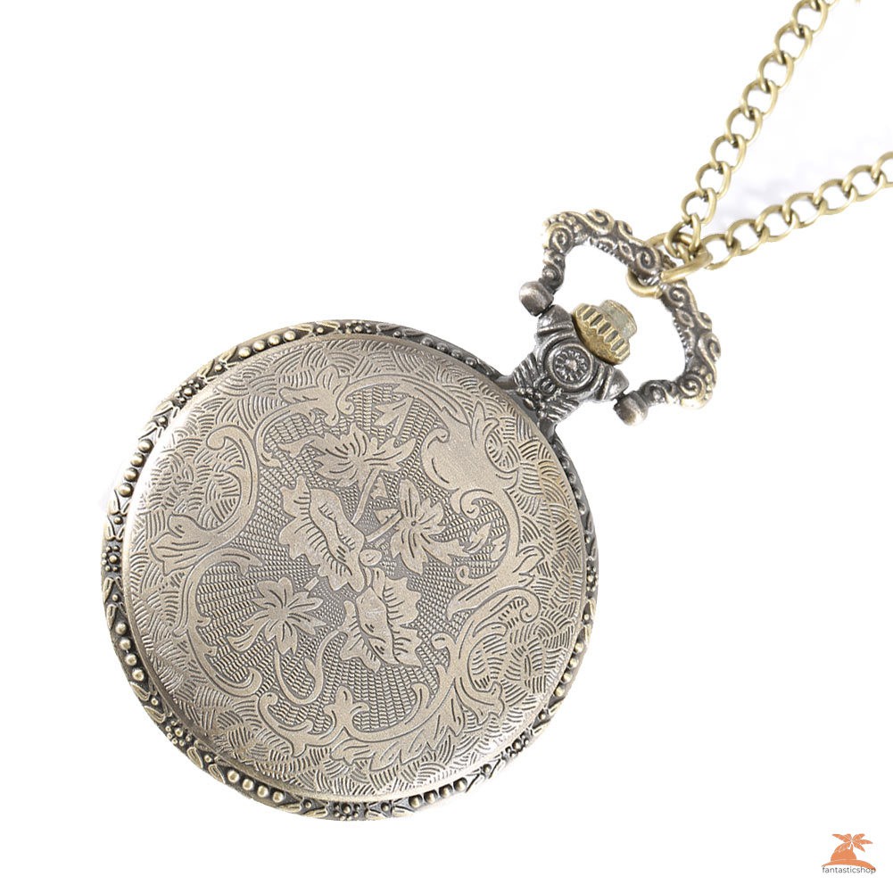 #Đồng hồ bỏ túi# Vintage Deer Case Quartz Pocket Watch Pendant Necklace Women Men Chain Clock Gifts