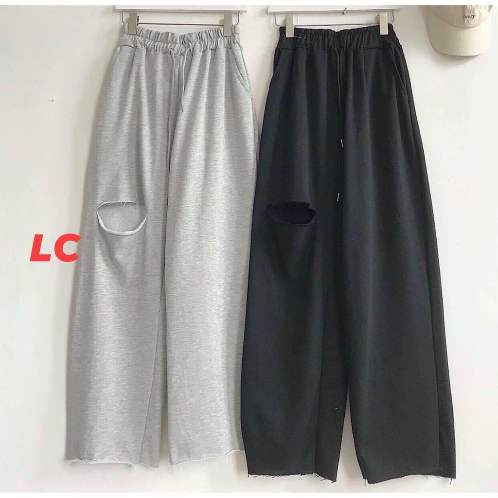 Quần ỐNG RỘNG RÁCH ĐÙI phong cách Ulzzang Unisex chất mát cá tính mặc nhà, đi chơi, thể thao M22