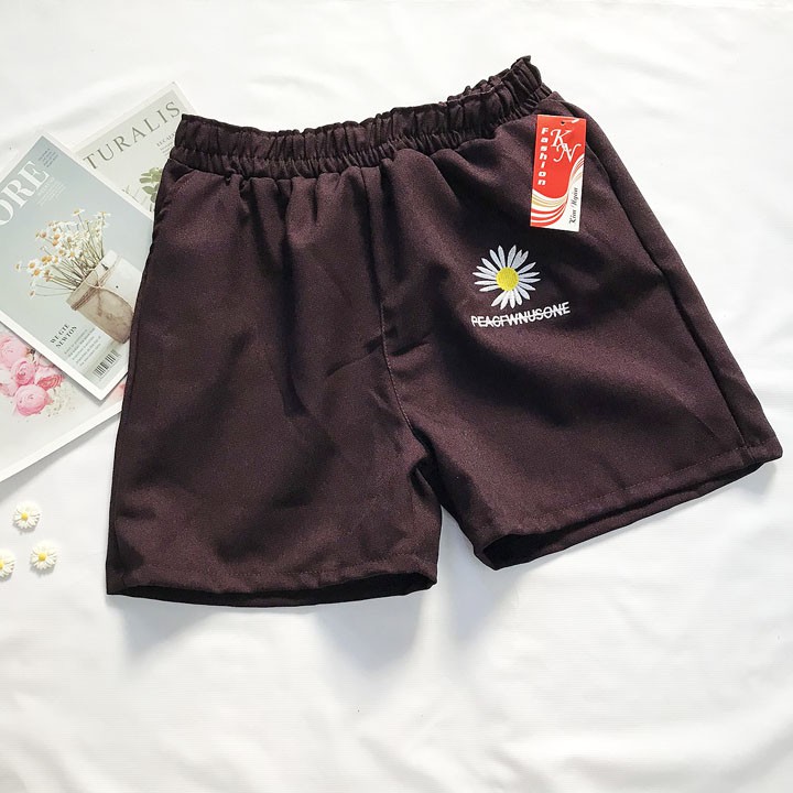 Quần đùi sọt (short) nữ  freesize từ 45kg-53kg vải kate mềm thêu hoa cúc - QU22