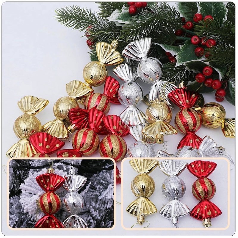 5 Phụ kiện treo trang trí cây thông noel hình viên kẹo tùy chọn màu sắc