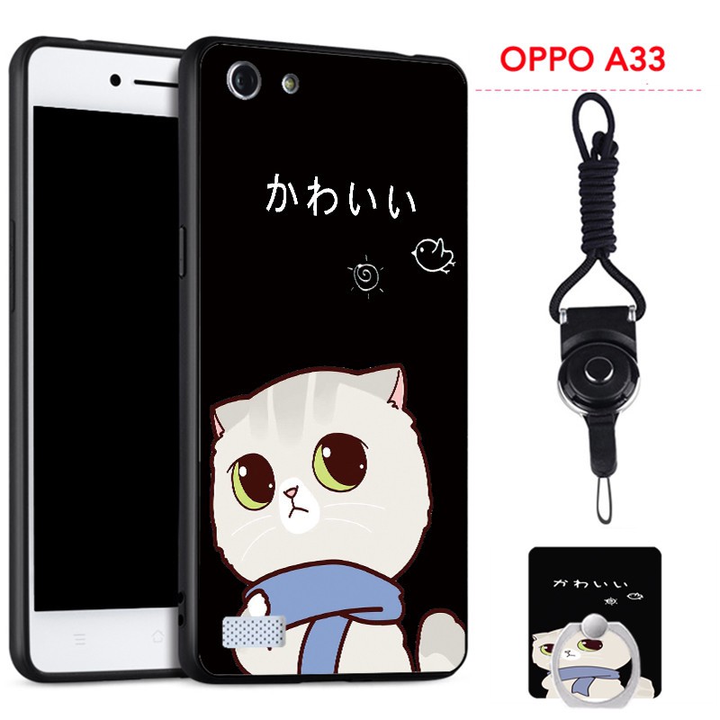 Ốp điện thoại silicon in hình Mèo đáng yêu có iRing và dây đeo cho OPPO A33/NEO 7