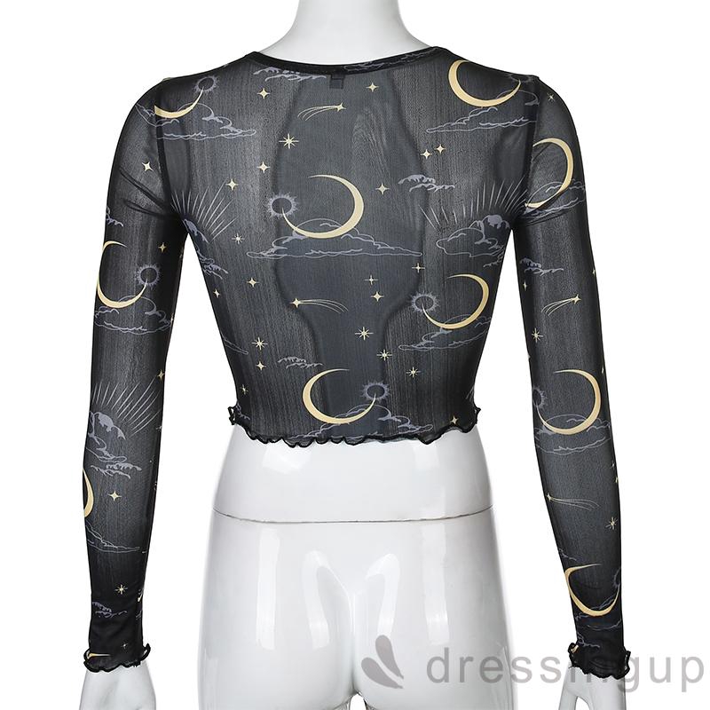 Áo Croptop Nữ Tay Dài Xuyên Thấu Gợi Cảm Thời Trang