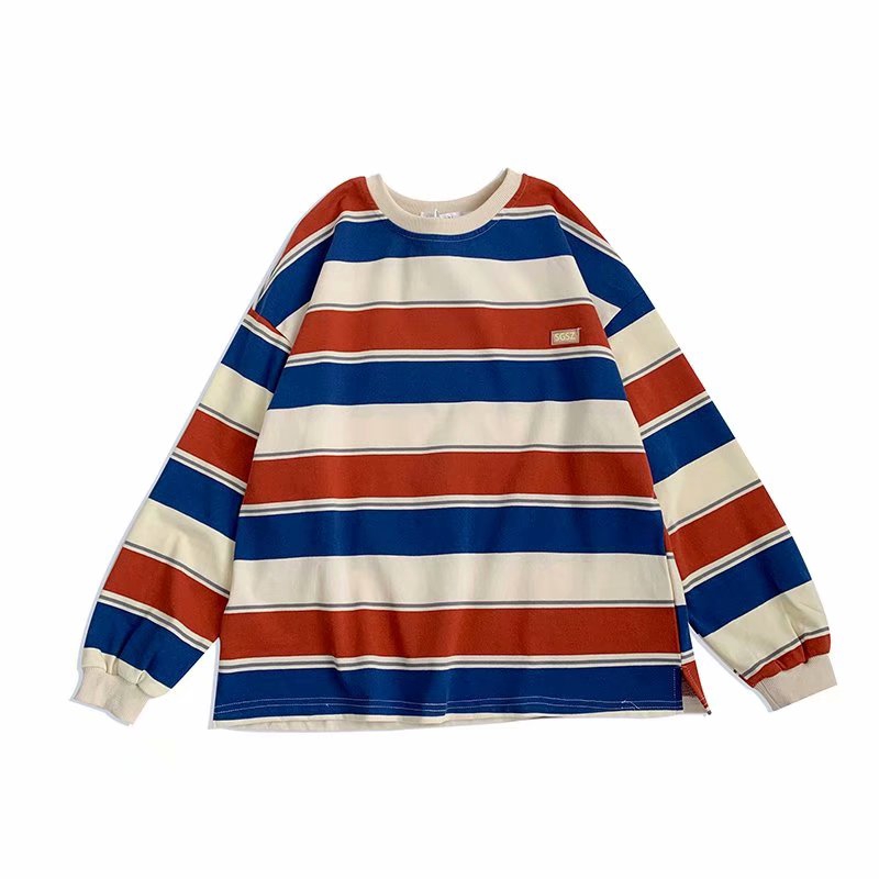 Áo Sweater tay dài dáng rộng kẻ sọc cá tinh theo phong cách Hàn Quốc | BigBuy360 - bigbuy360.vn