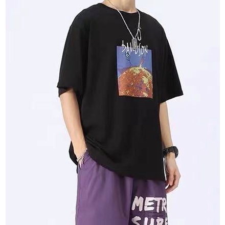 Áo thun cổ tròn ngắn tay dáng rộng phong cách Travis Scott Cactus Jack Sun Stickman phong cách đường phố Âu Mỹ