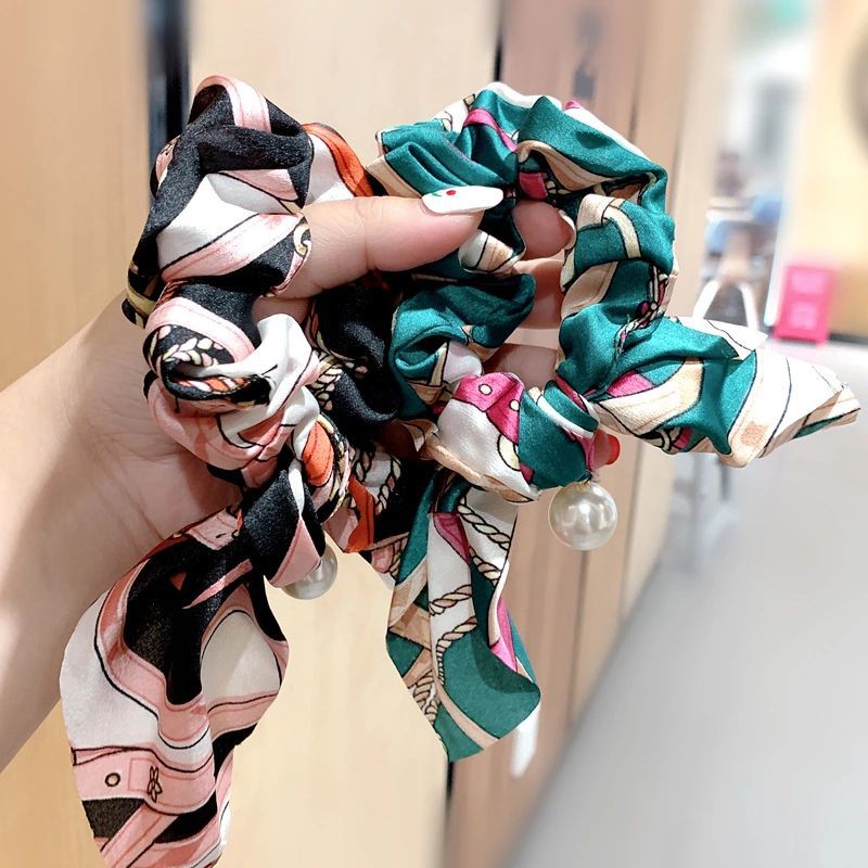 Scrunchies nơ hạt ngọc tiểu thư