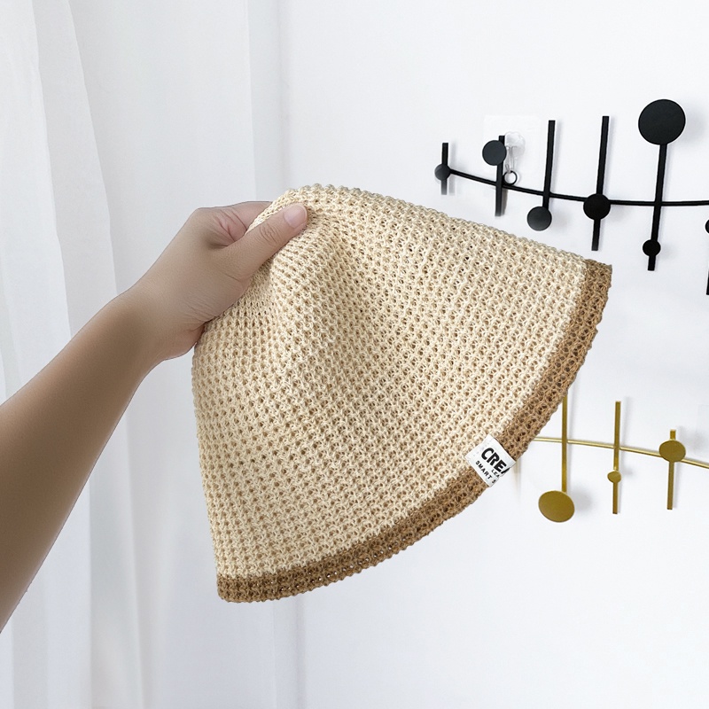 Nón Bucket Đan Len Màu Đen Thoáng Khí Chống Nắng Phong Cách Nhật Bản Thời Trang Xuân Hè Cho Nữ