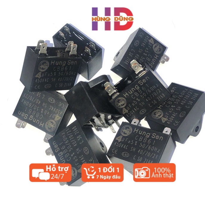 Tụ Quạt CBB61 4uF - 450VAC tụ quạt điều hòa 450v chân cắm hungsen