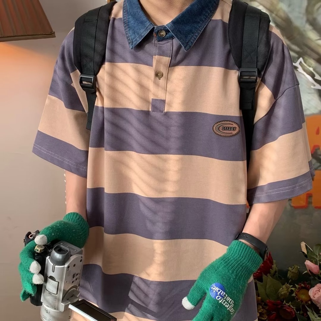 Áo Thun polo Tay Ngắn Dáng Rộng Thoáng Khí Thời Trang Mùa Hè Phong Cách Hàn Quốc Cho Nam