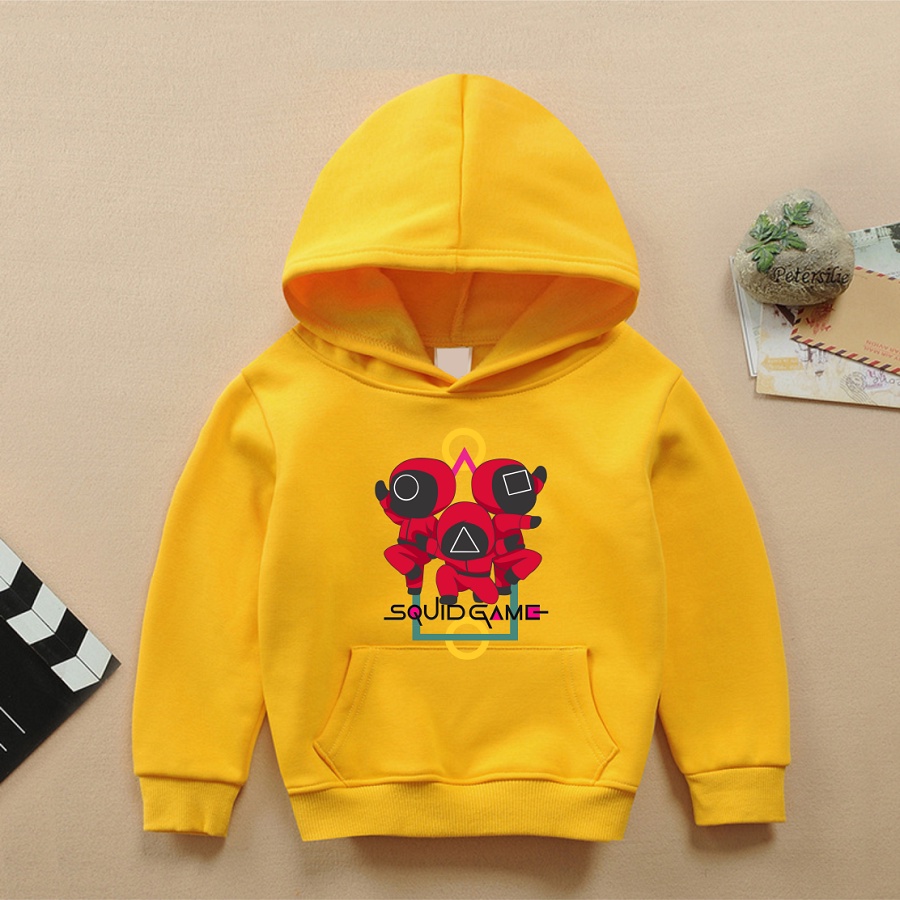 Áo khoác squid game trò chơi con mực áo hoodie màu vàng đủ size cho bé trai bé gái