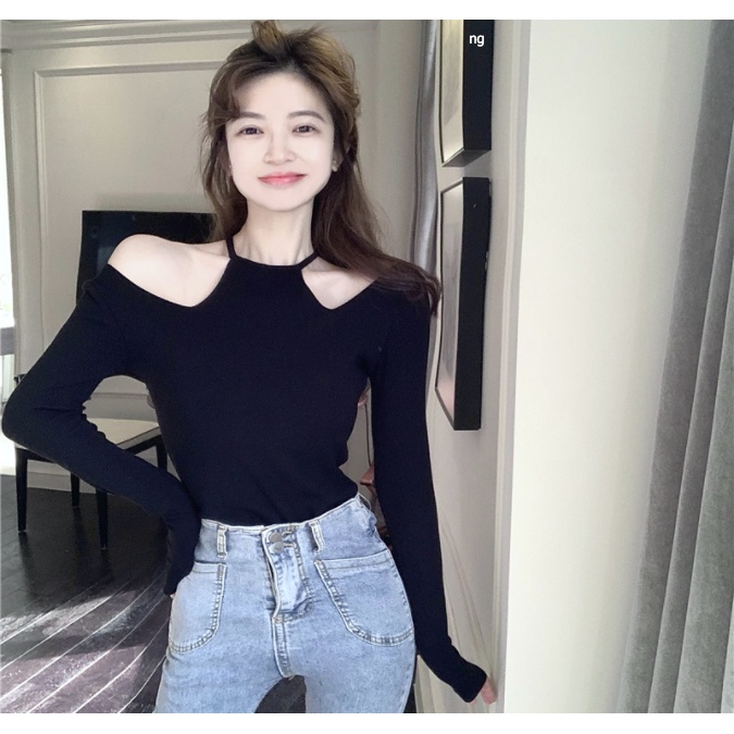 Áo croptop nữ, dài tay ôm body khoét cổ trễ vai sang chảnh thun gân 100% cotton hàng loại đẹp A09 SEMCLOTHES