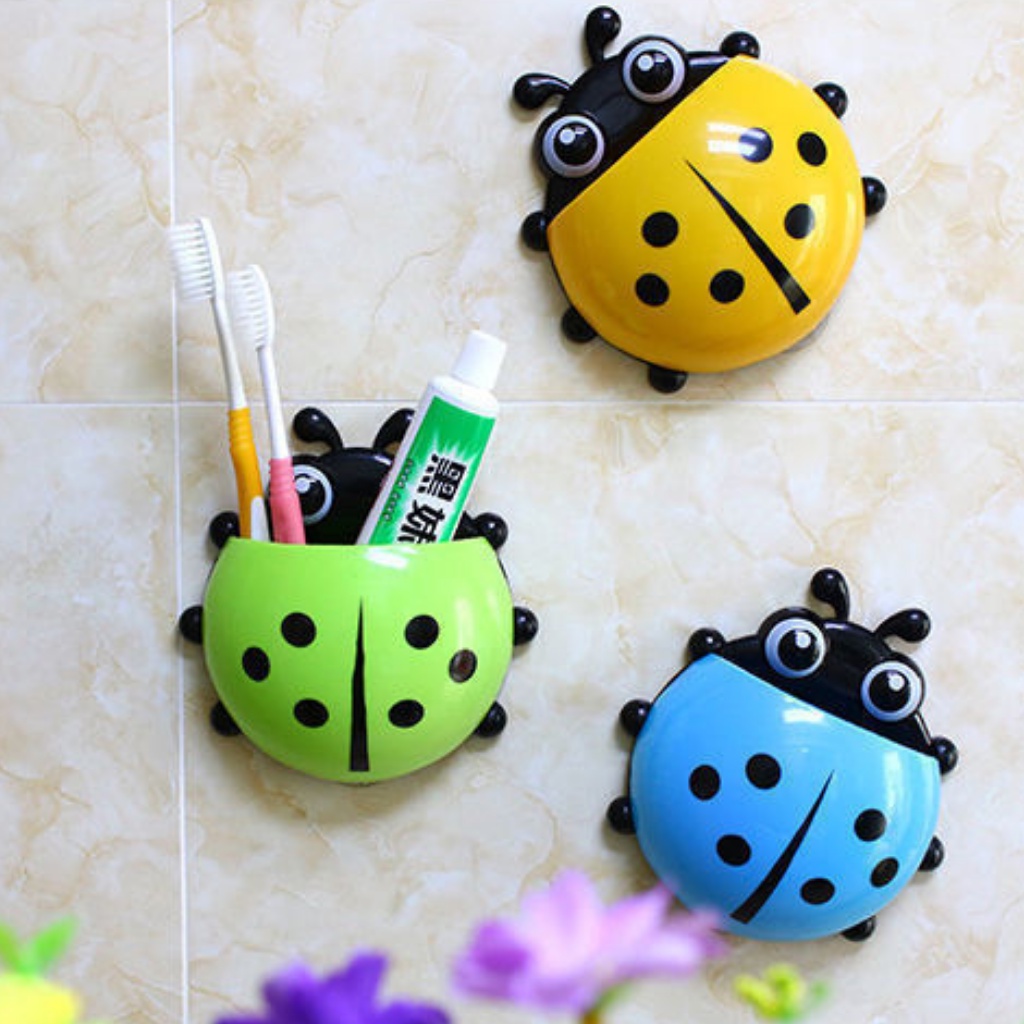 Kệ đựng bàn chải đánh răng/ kem đánh răng hình chú bọ siêu cute hít tường đò dùng phòng tắm