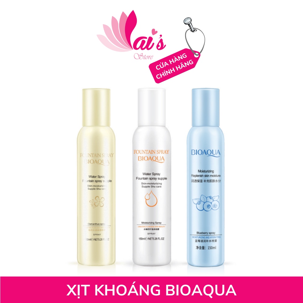 Xịt Khoáng Chăm Sóc Da Bioaqua 150ml Việt Quất, Hoa Quế, Hoa Đào Dưỡng Ẩm, Sáng Da, Thu Nhỏ Lỗ Chân Lông Chính Hãng