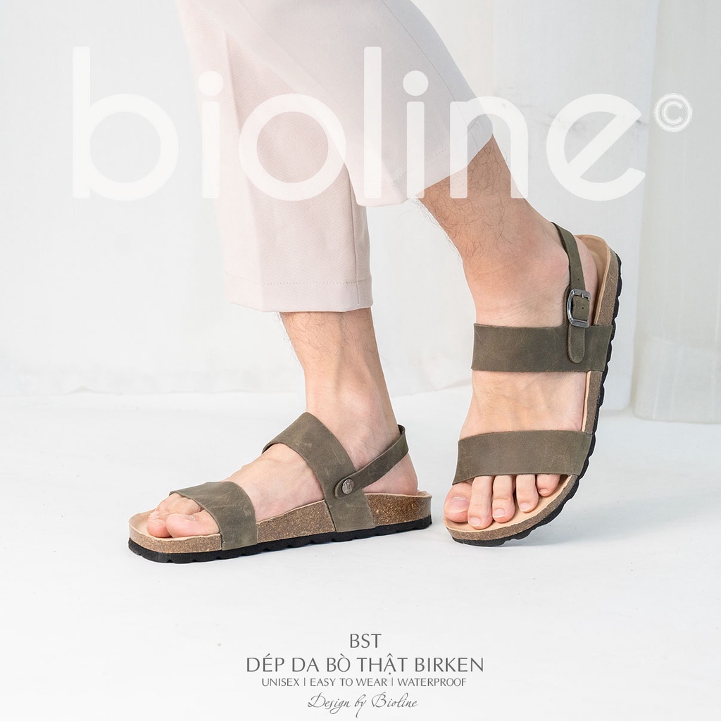 DK15-LÓT CHỐNG NƯỚC-Giày sandal đế trấu Birken da bò thật nam nữ, dép xăng đan công sở, dép đế trấu Bioline D15