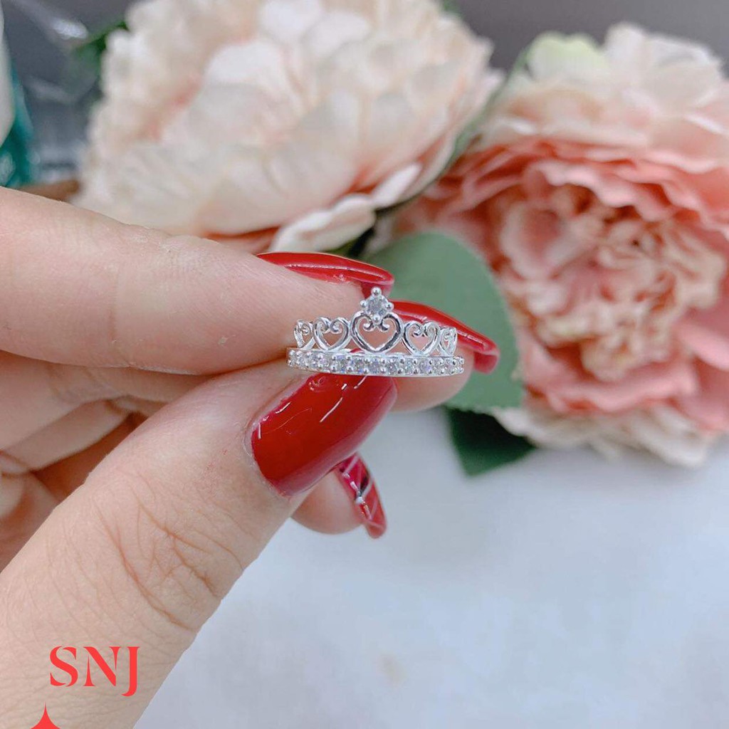 free ship nhẫn vương miện nhỏ xinh mẫu mới bạc ta