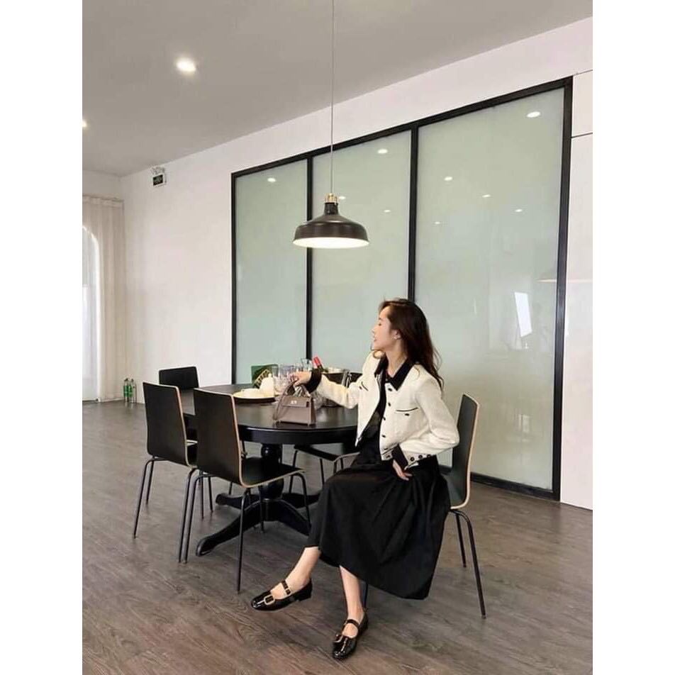 Giày búp bê bệt da bóng mũi tròn quai 2 khuy