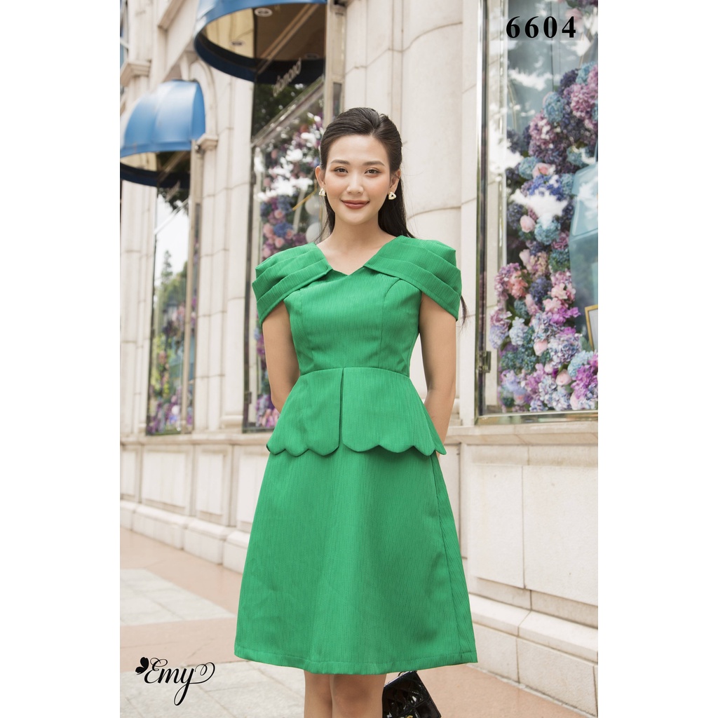 Đầm EMY EM6604 Peplum Tay Xếp Ly