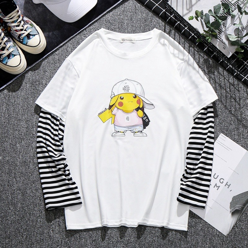 Áo Thun Cổ Tròn Dài Tay Giả 2 Màu Unisex