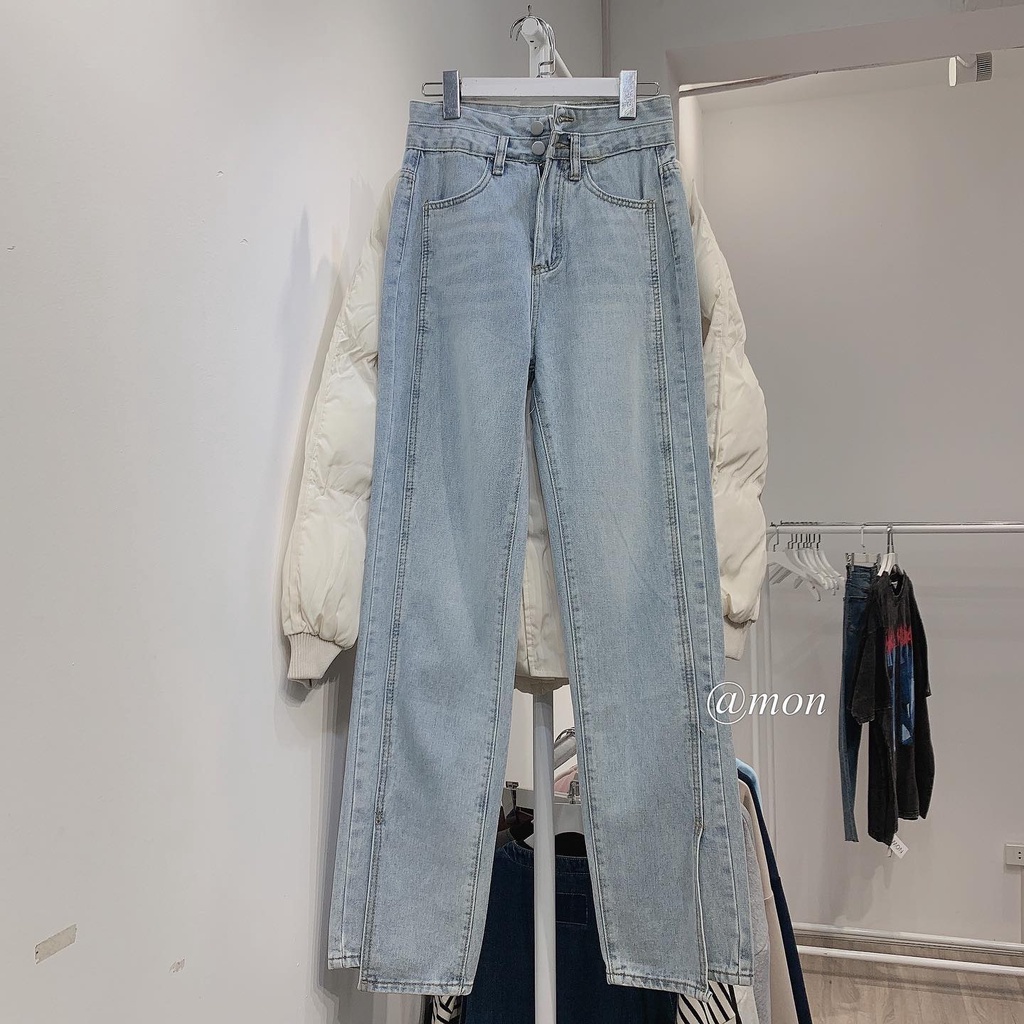 210691 Quần jeans nữ ống đứng - quần jeans xẻ bên, quần jeans ống suông thời trang ulzzang